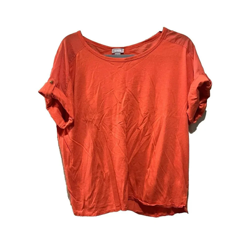 Chico's Orange Blouse 2 Women's XL Cotton Modal Short Sleeve Classic Colorful